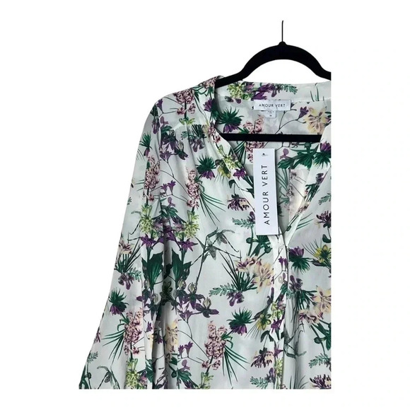 1302. AMOUR VERT NEW WITH TAGS LONG SLEEVE BLOUSE 100% SILK FLORAL PATTERN MED‎ - Picture 4 of 10